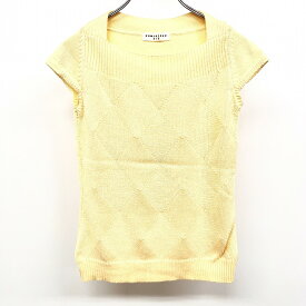 【中古】KUMIKYOKU SiS 組曲スィス ニット セーター 半袖 キャップスリーブ ダイヤチェック 綿×アクリル 2(B81-85/T158-164) 黄色 レディース