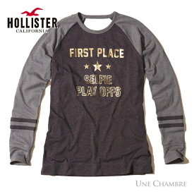 ［SALE］ホリスター レディース オープンバックラグラン長袖Tシャツ Hollister open back raglan graphic T-shirt ロンT グラフィックTシャツ ダークヘザーグレー