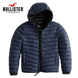 ホリスター メンズ ライトウェイト リサイクル フィル フード付パファージャケット Hollister Recycle Fill Hooded Puffer Jacket ワンポイントロゴ ネイビー