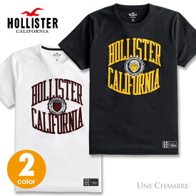 ホリスター メンズ 刺繍アップリケ ロゴグラフィック半袖Tシャツ Hollister Embroidered Logo Graphic Tee 2カラー：●ホワイト、●ブラック