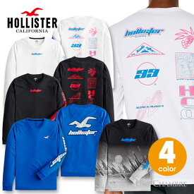 ホリスター メンズ プリントロゴグラフィック長袖Tシャツ Hollister Long-Sleeve Print Logo Graphic Tee ロンT 4カラー：ホワイト、ブラック、ブルー、ブラックグラデーション