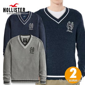 ホリスター メンズ ロゴ刺繍 バーシティーVネックセーター ニット Hollister Varsity V-Neck Sweater Knit 2カラー: ヘザーネイビー、グレー