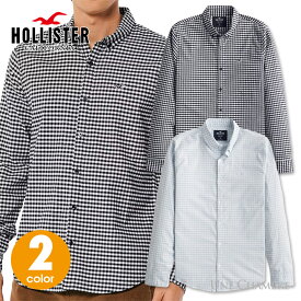 ホリスター メンズ ストレッチ 長袖ボタンダウン ギンガムチェック柄シャツ Hollister Stretch Shirt ワンポイントロゴ 2カラー：ライトブルーチェック、ネイビーチェック