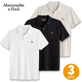 アバクロンビー＆フィッチ メンズ ストレッチピケ半袖ポロシャツ Abercrombie&Fitch Stretch Icon Polo シグネチャーアイコン ムース ワンポイントロゴ 鹿の子 3カラー：ホワイト、ブラック、ヘザーグレー