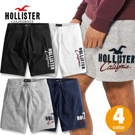 ホリスター メンズ 刺繍ロゴグラフィック フリースショートパンツ 9インチ 裏起毛 Hollister Fleece Shorts ハーフパンツ スウェット ショーツ 4カラー：ブラック、ホワイト、ヘザーグレー、ネイビー