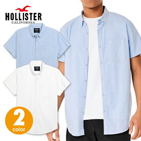 ホリスター メンズ ストレッチ ロゴアイコン半袖ボタンダウンシャツ Hollister Stretch Shirt ワンポイントロゴ 2カラー ●ブルー ● ホワイト