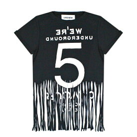 5PREVIEW (ファイブプレビュー) SYBIL FRINGED TEE - NEW 55 (BLACK) [Tシャツ カットソー フリンジ ロゴ グラフィック ブランド メンズ レディース ユニセックス] [ブラック]