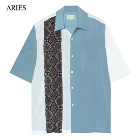 ARIES (アリーズ アリエス) HAWAIIAN SHIRT WITH PANEL (WHITE/GREY) [ARIESARISE 開襟 半袖 オープンカラー シャツ メンズ レディース ユニセックス] [ホワイト/グレー]