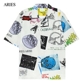 ARIES (アリーズ アリエス) THRASHER HAWAIIAN SHIRT (WHITE) [ARIESARISE 開襟 半袖 オープンカラー シャツ ロゴ メンズ レディース ユニセックス] [ホワイト]