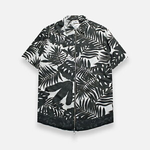 CHAPTER | OME ZIP UP SHIRT (BLACK/WHITE FLORAL) ���� �W�b�v�A�b�v�V���c �A���n�V���c �ԕ� �g�b�v�X �t�� �����Y �u���b�N �z���C�g �t�����[