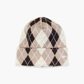 ICE & TECHNO | ARGYLE BEANIE (BEIGE) ニットビーニー ニットキャップ アーガイル柄 ロゴ ベージュ