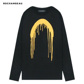 ROCHAMBEAU (ロシャンボー) PAINT DRIP LONG SLEEVE TEE (BLACK) [ロングスリーブ Tシャツ ロンT オーバーサイズ ロゴ メンズ レディース ユニセックス] [ブラック]