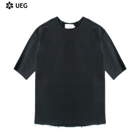 UEG (ウーサーエジェッタ / ユーイージー) SHORTSLEEVE RAW SWEATSHIRT (BLACK) [Tシャツ カットソー スウェットシャツ トレーナー クルーネック オーバーサイズ モード ロゴ メンズ レディース ユニセックス] [ブラック]