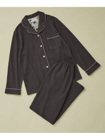 【綿混】ソフトコットンリブ 長袖開襟パジャマ MADE WITH LIBERTY FABRIC une nana cool ウンナナクール インナー・ルームウェア パジャマ ホワイト ベージュ グレー ネイビー イエロー ブラウン ブラック ピンク【送料無料】[Rakuten Fashion]