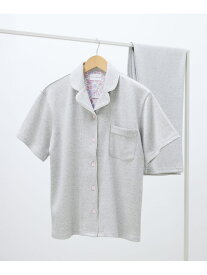 【綿混】ソフトコットンリブ 半袖開襟パジャマ MADE WITH LIBERTY FABRIC une nana cool ウンナナクール インナー・ルームウェア パジャマ ブラウン ブラック ベージュ グレー イエロー グリーン ネイビー ホワイト【送料無料】[Rakuten Fashion]