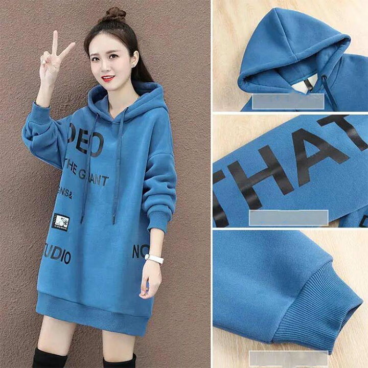 楽天市場】ロング丈 パーカー 裏起毛 トップス ロゴ フード付  