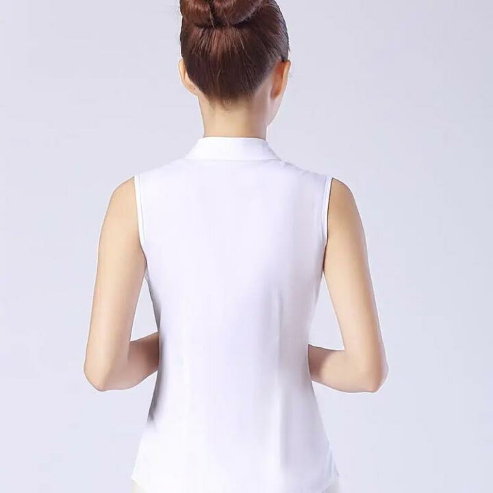a163 ノースリーブ シャツ white 白 上品 シンプル 綿 コットン 襟 