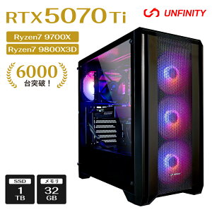 _2518:59܂10%OFFN[|^y9800X3D/RTX5070Tiځz UNFINITY nCXybN Q[~OPC fXNgbv pc Ryzen 7 9800X3D v Ryzen 7 9700X  32GB SSD 1TB(PCIe4.0) RTX5070Ti NVMe M.2 750W GOLDd Windows11 Pro 
