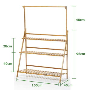 UNHO フラワースタンド 3段 幅70cm 幅100cm 天然竹製 ハンギング 吊り下げ ラック オープンラック シェルフ 折りたたみ 屋外 花台 ガーデンラック タカショー / フォールドラック フラワーラック