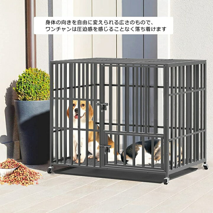 楽天市場 犬用ケージ スチール製 キャスター付き ペットサークル 大きめ 特大 長方形 犬小屋 室内 屋外 夏 おしゃれ アウトドア トレー すのこ ドア付き 頑丈 25kg以下小型 中型 大型犬 にわとり うさぎ Lサイズ 90 60 Xpet686 L Unho Space