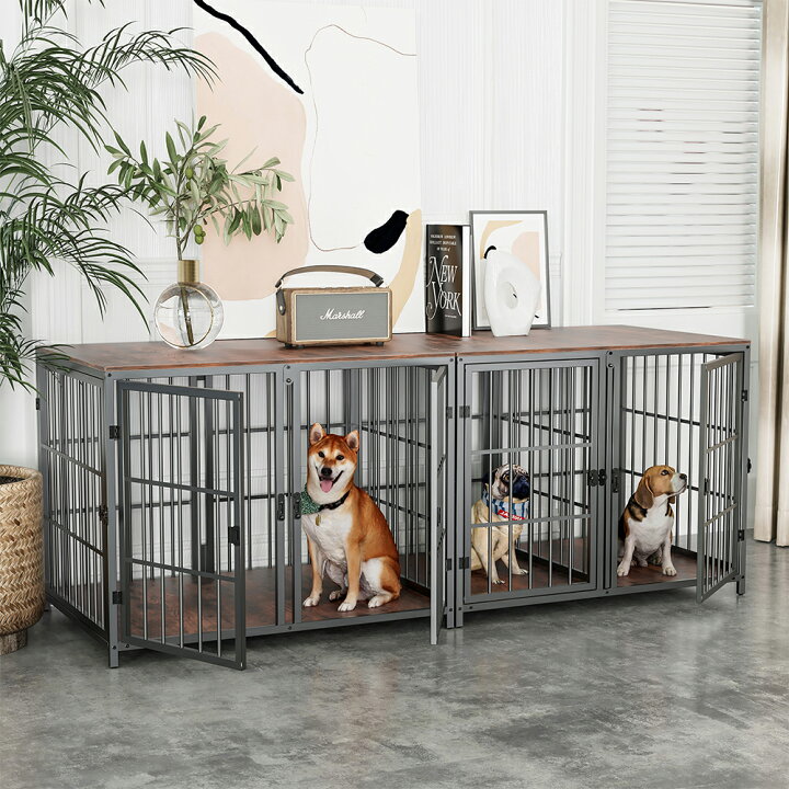 楽天市場】bingopaw 犬用ケージ 屋根付き 木製 多頭飼い 犬小屋 仕切り 