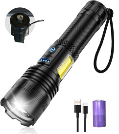懐中電灯 ledライト 懐中電灯 強力 フラッシュライト 大容量5800mAh Type-C 充電式/電池式 ハンディライト 軍用 最強 小型 タクティカルライト COBライト IPX6防水 ズーム調整 7照明モード 耐衝撃 SOSモード 防災/キャンプ/地震/停電対策 緊急用