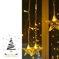 LED五角星カーテン照明クリスマスライトカーテン式ライト飾りライトクリスマス結婚式パーティー庭室外室内五角星16個+電球96球3m
