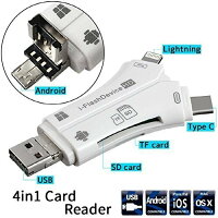 4in1SDカードリーダーiPhone&Lightning/USBTYPE-C/USB2.0&USB-A/Micro-USB内蔵メモリースティックカードリーダーOTG機能高速データ転送