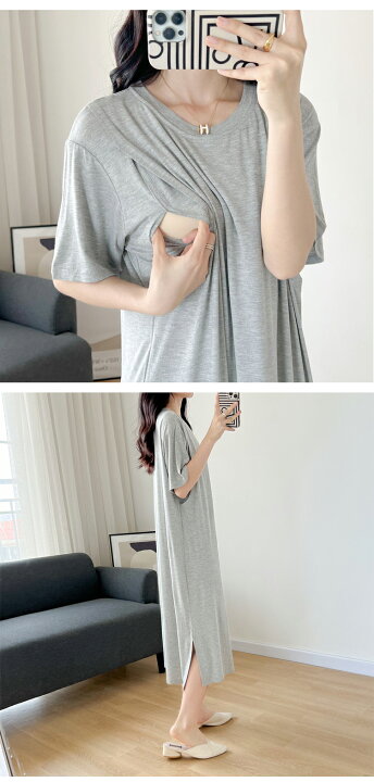 楽天市場】マタニティ Tシャツ ロング 授乳口付き ワンピース パジャマ 