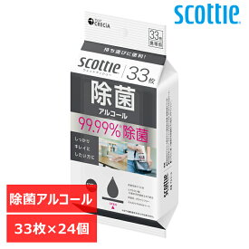 【最大400円クーポン☆くらしにプラス＋】[24個セット]スコッティ ウェットティシュー除菌アルコールタイプ 携帯用 33枚 ウェットティッシュ アルコール 除菌 まとめ買い 日本製紙クレシア(株)