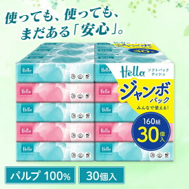 ハロー ソフトパックティッシュ 160組 30個 5221ティッシュ ティッシュペーパー 箱なし ソフトパックティッシュ ハローティッシュ ソフトパック ティッシュ大容量 ソフトティッシュ まとめ買い ユニバーサル・ペーパー