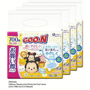 赤ちゃん用 おてふき 体拭き 【4個セット】グーン 肌にやさしい おしりふき 詰替用 70枚 ×10P グーン 大王製紙 おしりふき 厚手 ベビー用品 ノンアルコール 詰替用 つめかえ 肌にやさしい 大