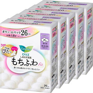 【5個セット】ナプキン 生理用品 羽つき ロリエ しあわせ素肌 もちふわfit 特に多い昼用 羽つき 26コ 25cm 花王 ロリエ 生理 生理用品 サニタリー もちふわFit ナプキン もちふわ 羽つき 無香料