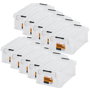 【10個セット】コンテナ 金属バックル 収納 バックルコンテナ BL-13R クリア チャコールグレー まとめ買い コンテナ 金属バックル 収納 ボックス スタッキング BOX 保管 防災 プラスチック 箱