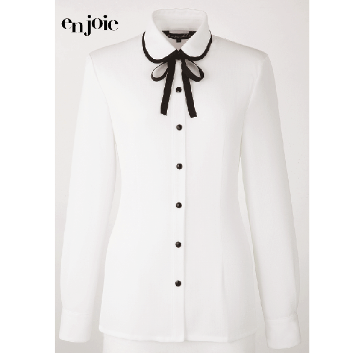 長袖ブラウス 01072 アンジョア レディース ホワイト リボン付き enjoie 事務服 制服 仕事服 5〜15号 ジョア 長袖ブラウス 01072 アンジョア レディース ホワイト
