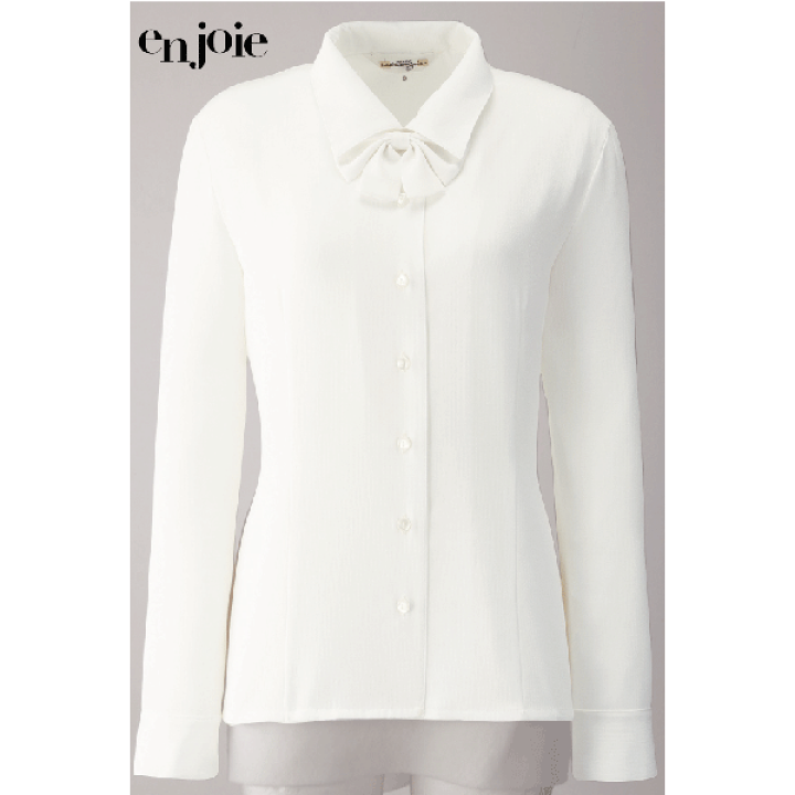 事務服 制服 en joie(アンジョア) 長袖ブラウス[リボン付] 01130  21号〜25号 楽天市場】アンジョア ブラウス 長袖 リボン付き 01130 事務服 制服