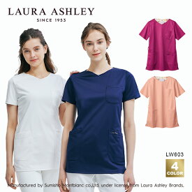 【LAURA ASHLEY/ローラ アシュレイ】 LW603 スクラブ 半袖 ナースウェア ストレッチ 看護師 S M L LL 3L 大きいサイズ 花柄 住商モンブラン 小松マテーレ素材使用 KMS