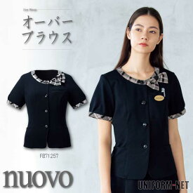 nuovo オーバーブラウス 半袖 春 夏 フォーマル ホームクリーニング リボン FB71257 FOLK 事務服 オフィス 女性 事務 仕事着 受付 医療事務 事務員 企業 通勤 オフィスウェア ビジネス OL 制服