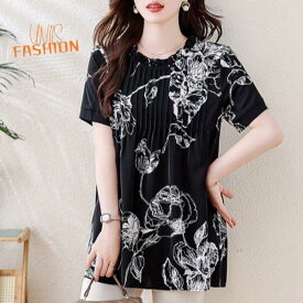 レディース ブラウス シャツ 半袖 トップス 花柄 フラワー プリント 総柄 大きいサイズ ゆったり 体型カバー 着痩せ おしゃれ かわいい きれいめ 上品 大人女子 オフィスカジュアル 通勤 デート お出かけ 夏 涼しい 薄手 体型カバー