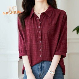 レディース シャツ ブラウス 七分袖 ポロシャツ トップス 大きいサイズ ゆったり 体型カバー 着痩se おしゃれ かわいい きれいめ 上品 大人女子 オフィスカジュアル 通勤 デート お出かけ 夏 涼しい 薄手 体型カバー 二の腕カバー 楽ちん