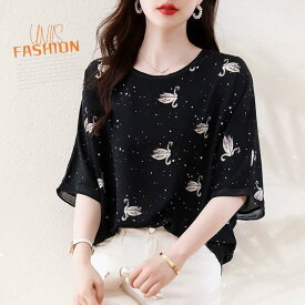 レディース 半袖 Tシャツ カットソー トップス 花柄 フラワー プリント 総柄 大きいサイズ ゆったり 体型カバー 着痩せ おしゃれ かわいい きれいめ 上品 大人女子 オフィスカジュアル 通勤 デート お出かけ 夏 涼しい 薄手 体型カバー