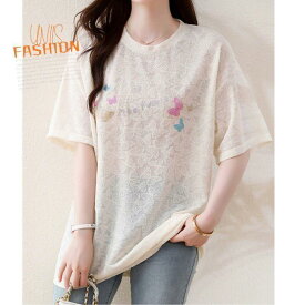 レディース 半袖 Tシャツ カットソー トップス 蝶々 バタフライ 刺繍 ビジュー キラキラ 大きいサイズ ゆったり 体型カバー 着痩せ おしゃれ かわいい きれいめ 上品 大人女子 オフィスカジュアル 通勤 デート お出かけ 夏 涼しい 薄手