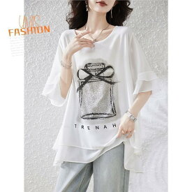 レディース ブラウス シャツ 半袖 トップス シフォン ゆったり 体型カバー 大きいサイズ 小さいサイズ おしゃれ 可愛い きれいめ カジュアル オフィス 通勤 デート お出かけ 春 夏 秋 韓国ファッション ビジュー ラインストーン キラキラ