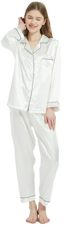 楽天市場】[KUMASEN] レディース パジャマ シルク サテン 上下セット  