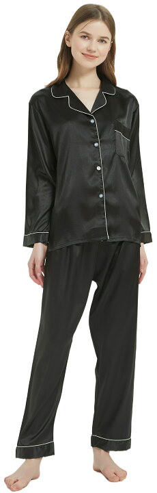 楽天市場】[KUMASEN] レディース パジャマ シルク サテン 上下セット  