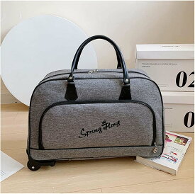 ボストンバッグ 2輪 多収納ポケット 軽量 キャスターバッグ 消音効果 トロリーバッグ 機内持ち込み トートバッグ 2泊3日 防水 頑丈 ジム用 グレー 54cm*22cm*33cm
