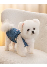 春夏用ペット服 犬用デニムサロペット 中小型犬用 ポケット付き 背中ボタン付き おしゃれ 猫兼用 通気性 軽量