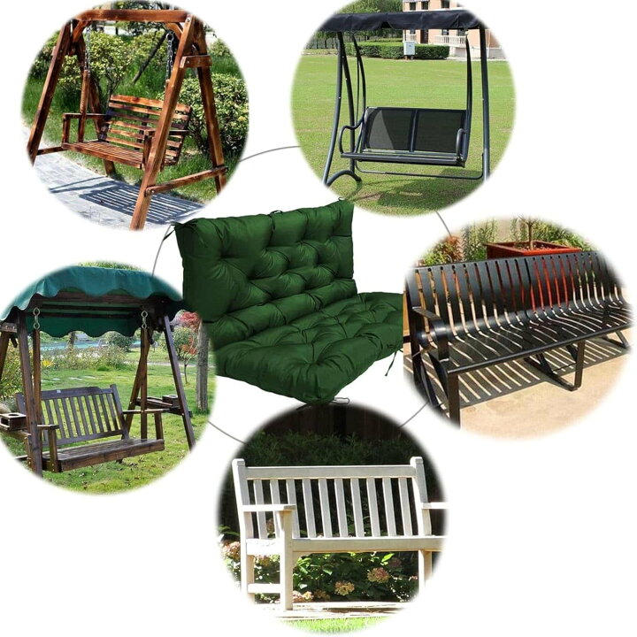 QLXYYFC 屋外ポーチ防水スイングクッション交換用 2～3人掛け パティオ、裏庭、ガーデン家具用 洗える交換用クッション (Co QLXYYFC  防水ポーチスイングロッキングクッションベンチクッション芝生、裏庭、庭用2～3人掛け交換用クッション、背もたれと紐付き ラウンド ... アウトドア 防水 日焼け防止 ベンチクッション 背もたれ付き 快適 2 3人掛け ガーデン ブランコ シート パッド ノンスリップ