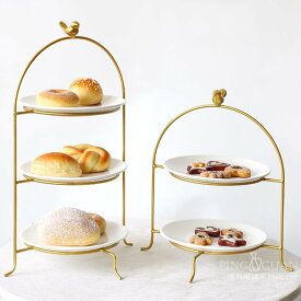 3層/2層 ガラス＆セラミック ケーキスタンド | アフタヌーンティー パーティー ウエディング に | おしゃれなケーキ/お菓子/果物 収納ホルダー プラッターラック