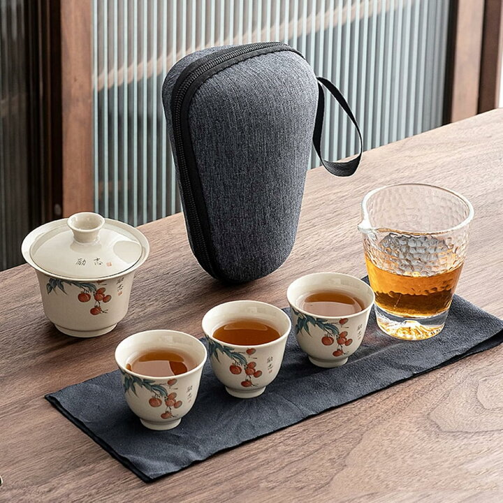 楽天市場】和風 茶器セット 湯呑み 4点セット 茶托付き 陶器 携帯便利 